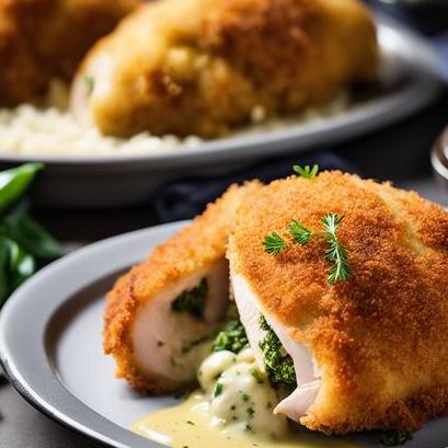 close up view of air fried chicken kiev