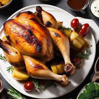 close up view of air fried chicken rotisserie