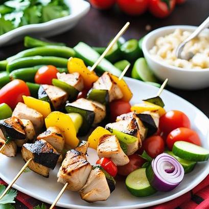 close up view of air fried chicken shish kabobs