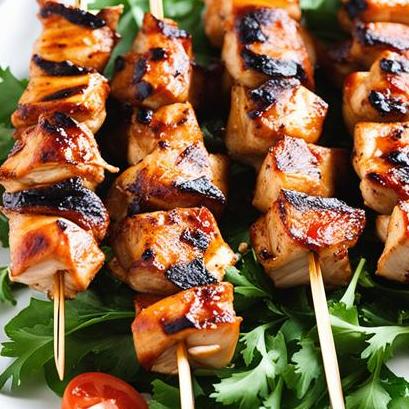 close up view of air fried chicken skewers