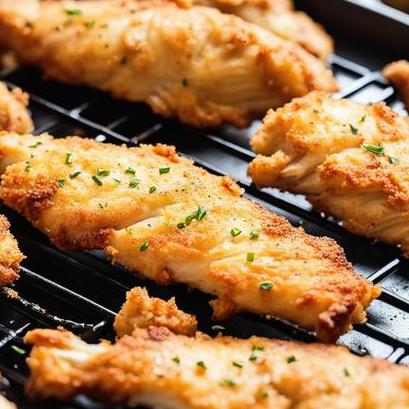 close up view of air fried chicken strips