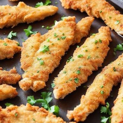 close up view of air fried chicken strips