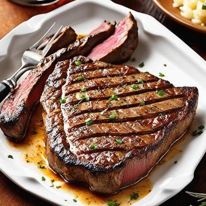 close up view of air fried cowboy steak