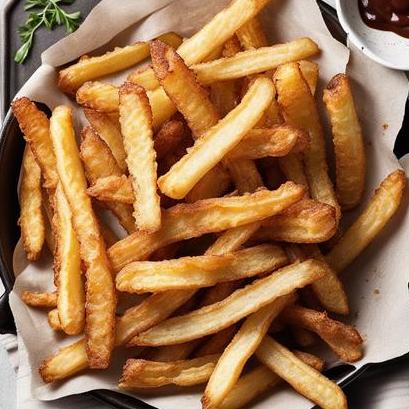 close up view of air fried crinkle cut fries