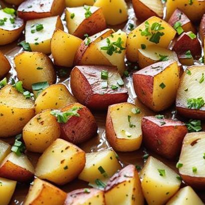 close up view of air fried cubed potatoes