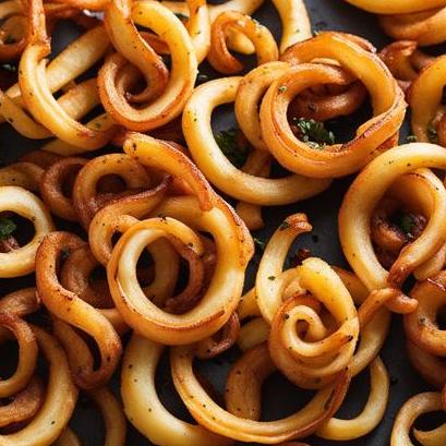 close up view of air fried curly fries