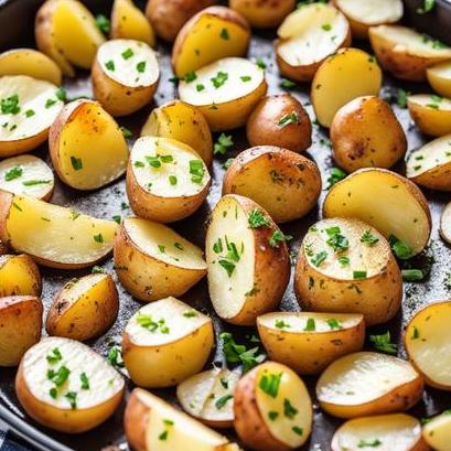 close up view of air fried cut up potatoes