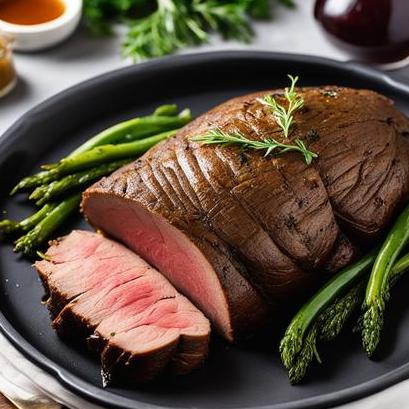 close up view of air fried eye of round roast