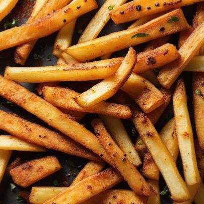 close up view of air fried famous seasoned fries