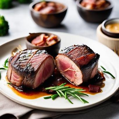 close up view of air fried filet mignon wrapped in bacon