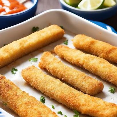 close up view of air fried fish sticks