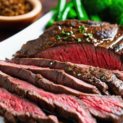 close up view of air fried flat iron steak