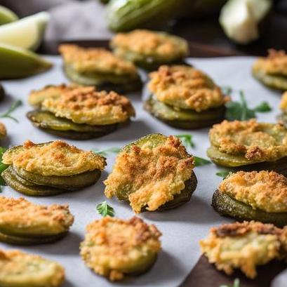 close up view of air fried fried pickles