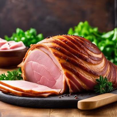 close up view of air fried fully cooked ham