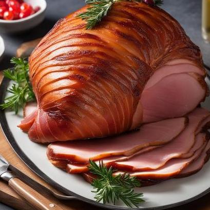 close up view of air fried glazed ham