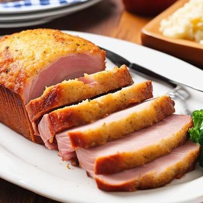 close up view of air fried ham loaf