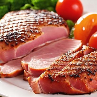 close up view of air fried ham steaks