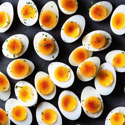 close up view of air fried hard boiled eggs