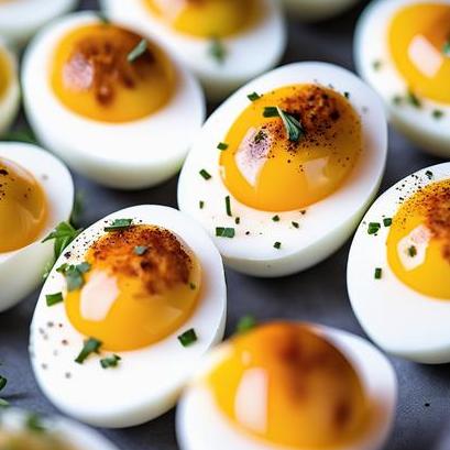 close up view of air fried hard boiled eggs