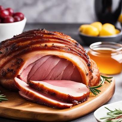 close up view of air fried honey glazed ham