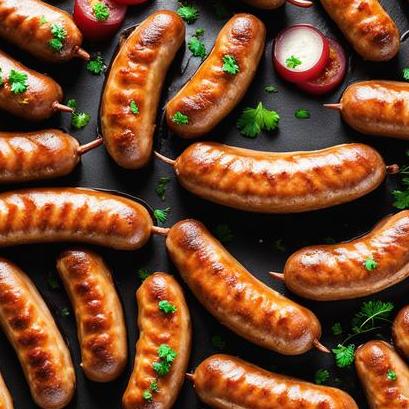 close up view of air fried irish bangers