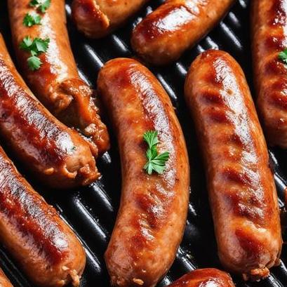 close up view of air fried italian sausages