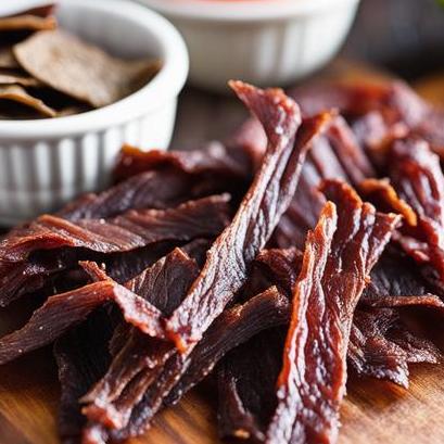 close up view of air fried jerky