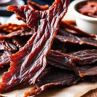 close up view of air fried jerky