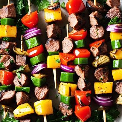 close up view of air fried kabobs