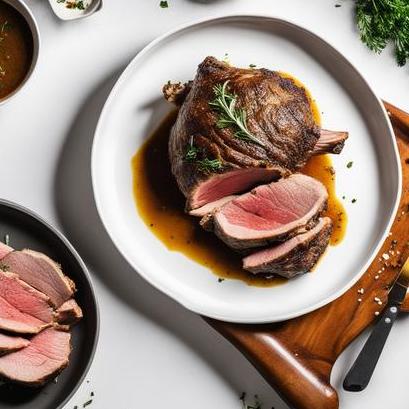 close up view of air fried leg of lamb