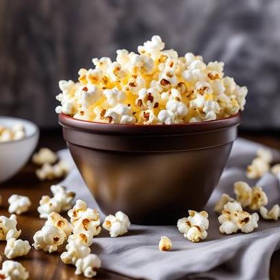 close up view of air fried microwave popcorn