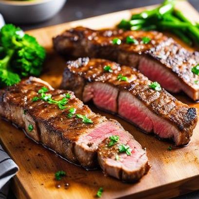 close up view of air fried new york strips