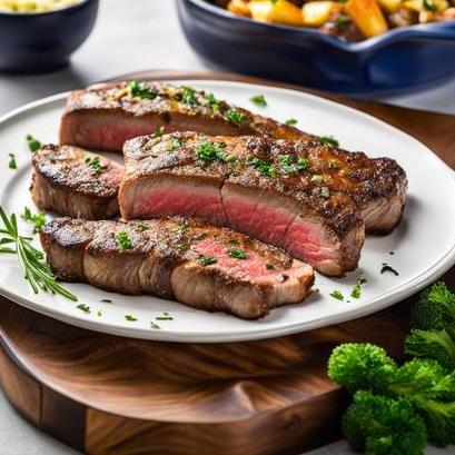 close up view of air fried new york strips