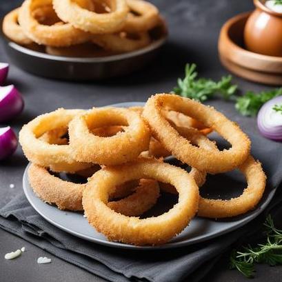 close up view of air fried onion rings