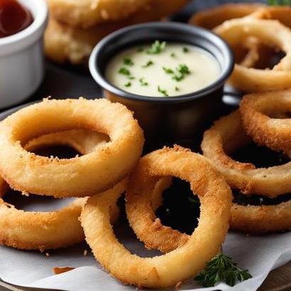 close up view of air fried onion rings