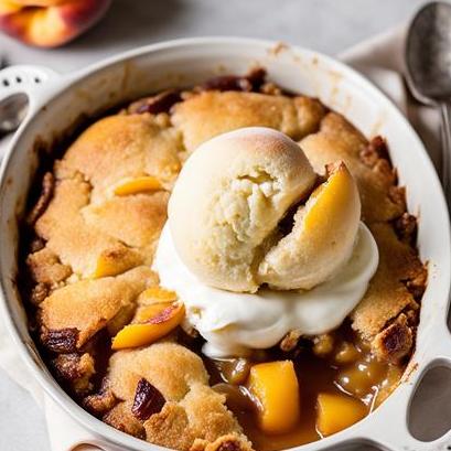 close up view of air fried peach cobbler