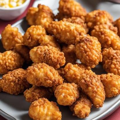 close up view of air fried popcorn chicken