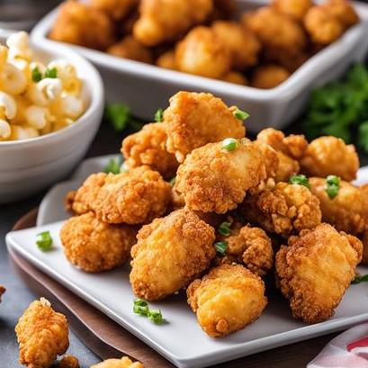 close up view of air fried popcorn chicken