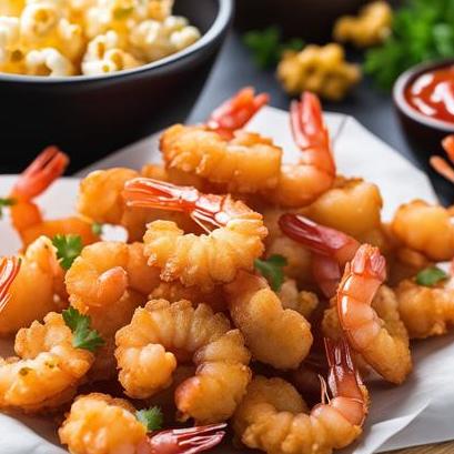 close up view of air fried popcorn shrimp