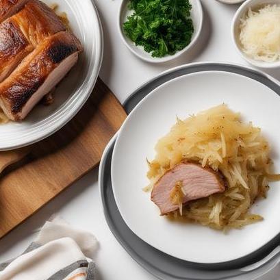 close up view of air fried pork and sauerkraut