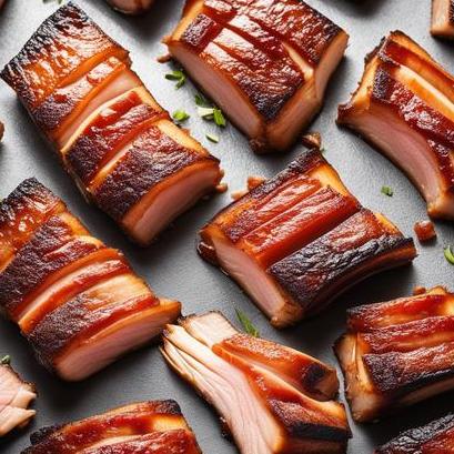 close up view of air fried pork belly slices