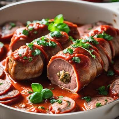 close up view of air fried pork braciole