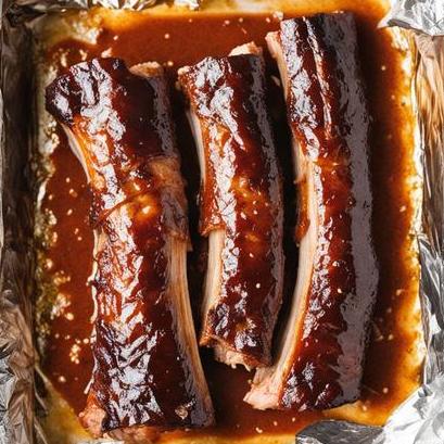 close up view of air fried ribs wrapped in foil