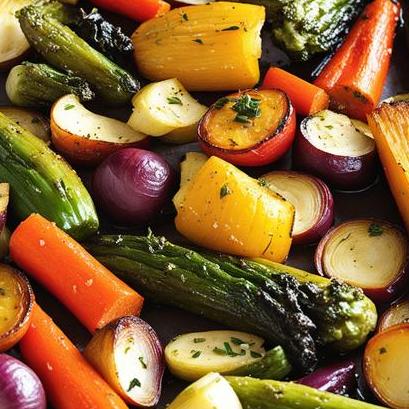 close up view of air fried roasted vegetables