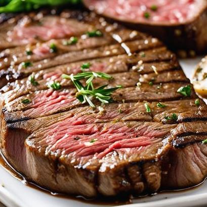 close up view of air fried round eye steak