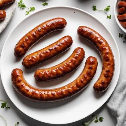 close up view of air fried sausage links