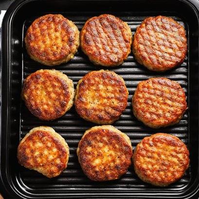 close up view of air fried sausage patty