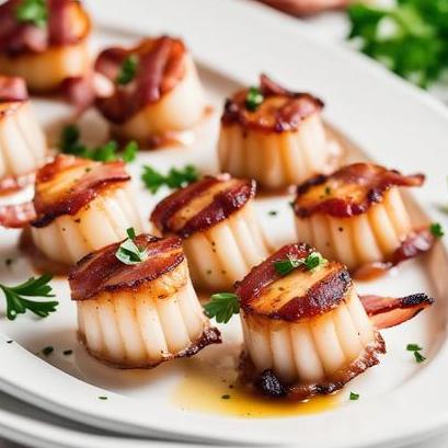 close up view of air fried scallops wrapped in bacon