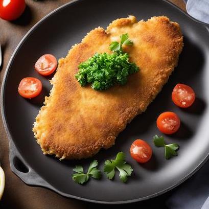 close up view of air fried schnitzel