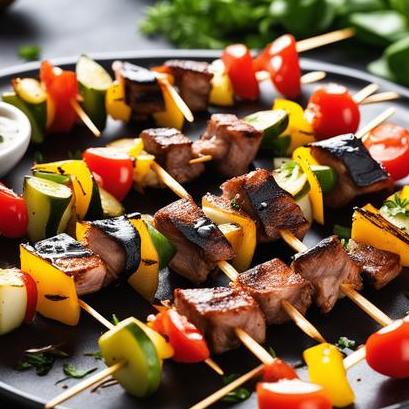 close up view of air fried skewers